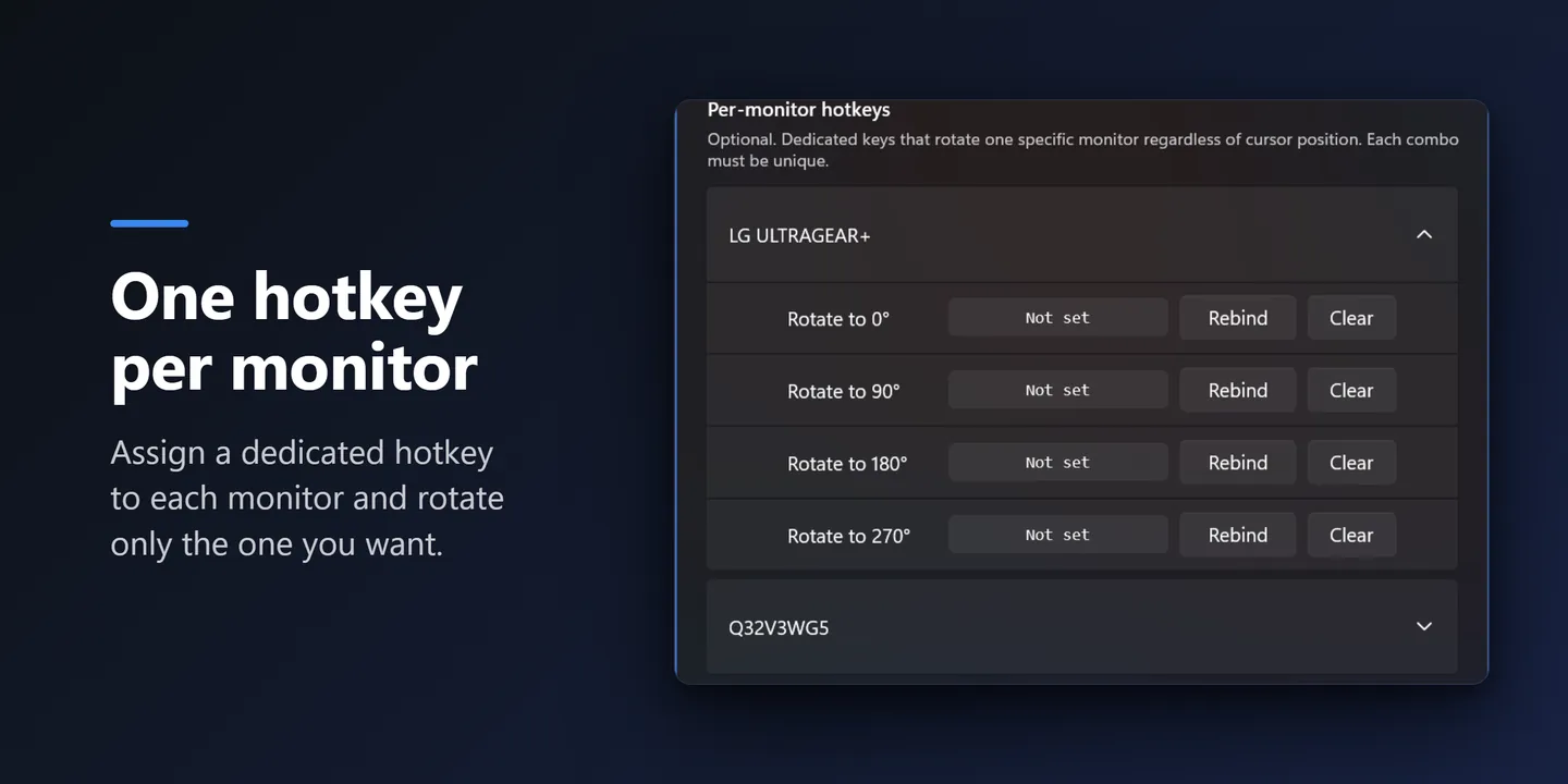 Per-monitor rotation hotkeys for multi-monitor Windows setups